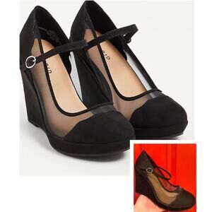Torrid 10.5WW 10.5 Wide Sexy Black Platform Faux Suede & Mesh 4.5" Wedge‎ Heels
